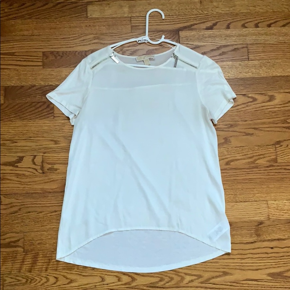 Michael Kors Shirt- White/Silver, Silk/Cotton- M